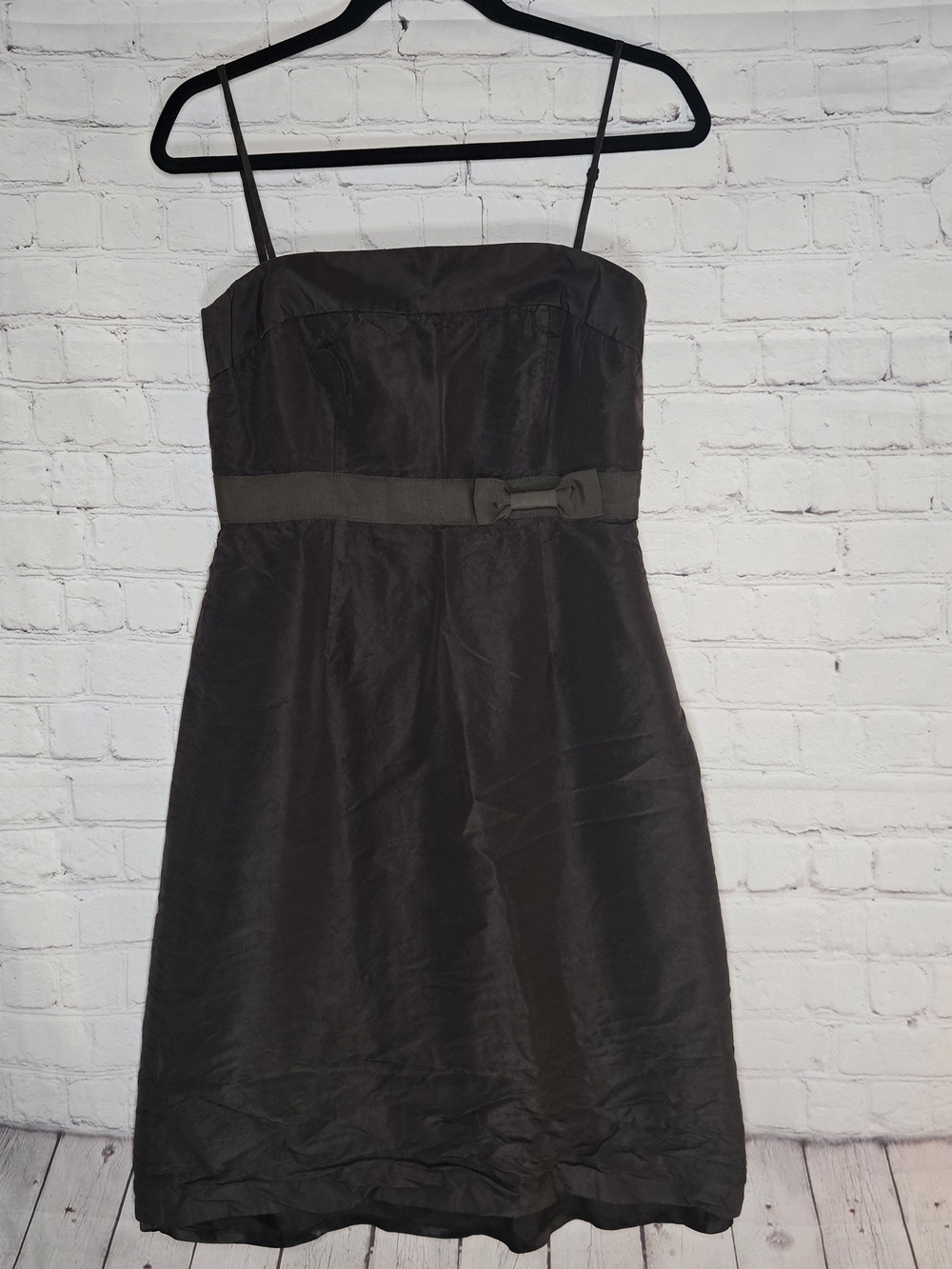 J. Crew Y2k Silk Babydoll Espresso Brown Ribbon Bow Waist Sz 4 Coquette Ballet